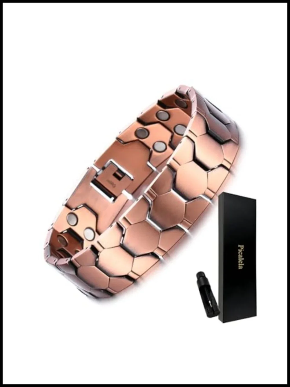 Hexagon-Stitched Retro Copper Magnet Bracelet with Double-Row Magnets